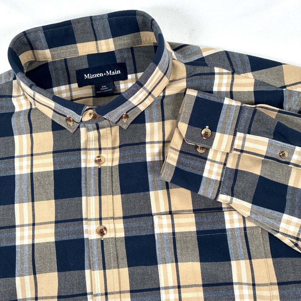Mens Mizzen+Main Long Sleeve Button Down Shirt Size XXL Plaid Performance And